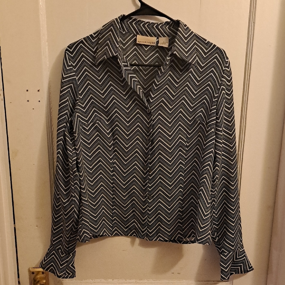 Apostrophe Black and White Zig-zag Button- Down Blouse